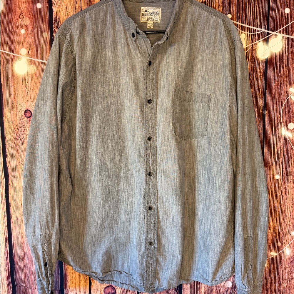 Lucky Brand Slim Fit Gray Shirt 100% Cotton